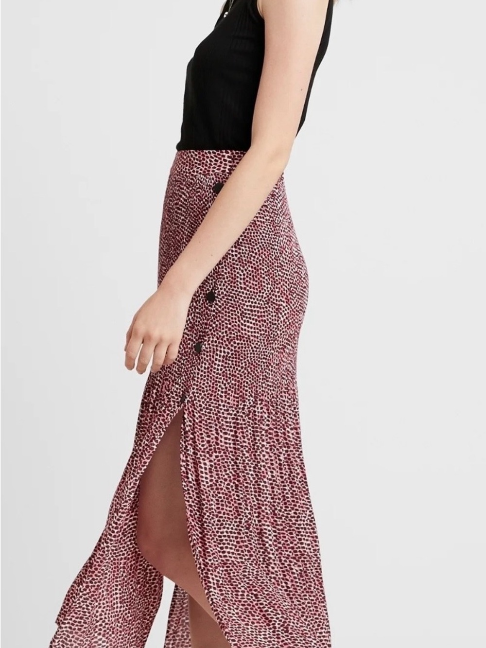 Topshop Pink Animal Print Button-Front Maxi Skirt, size 10-12